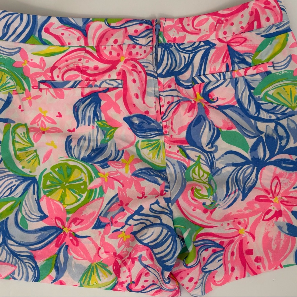 Lilly Pulitzer High Waist Shorts - Pink, Blue, Green Floral - Picture 5 of 6